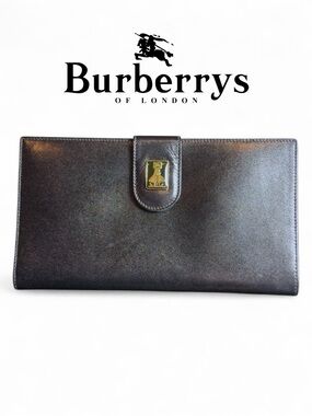 Burberry’s‎ VINTAGE Black Leather Clutch Nova Check Wallet with Box